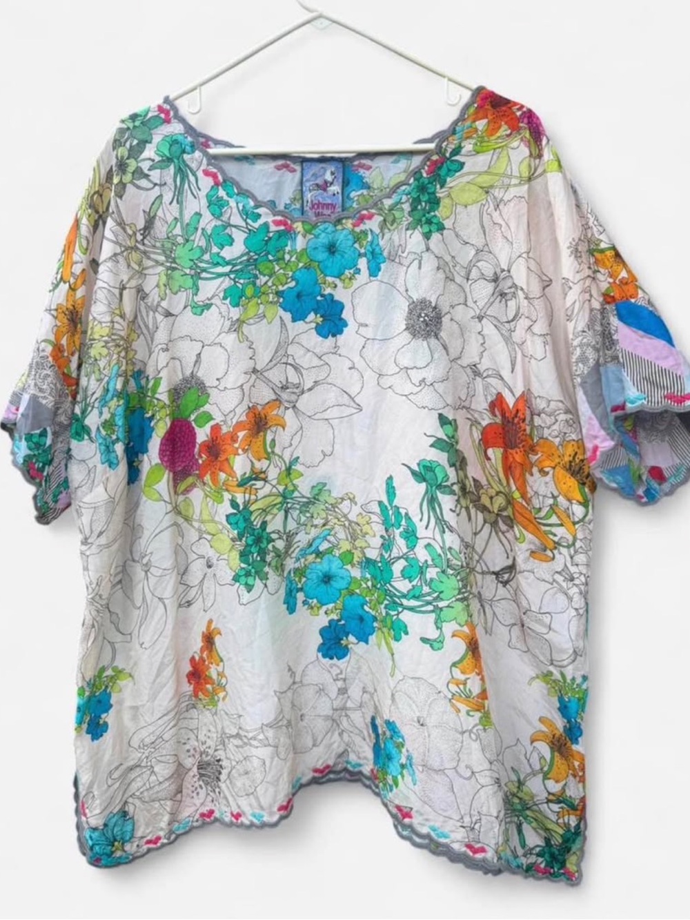 Johnny Was White Floral Multicolor Embroidered Tunic